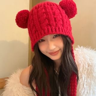 TAAK-Pom Pom Cable Knit Beanie