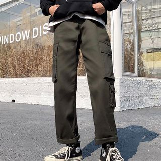 khaki plain cargo trousers