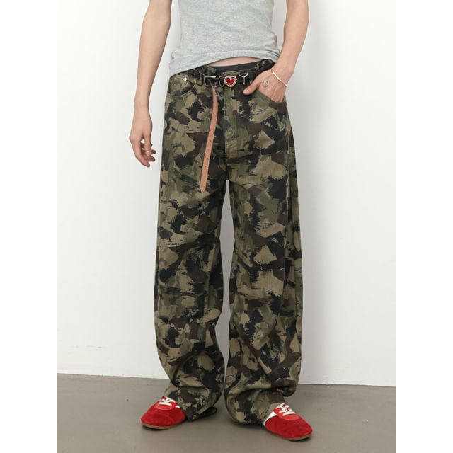 pinkdropper-Camouflage Wide-Leg Pants