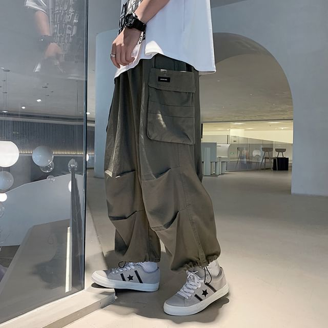 Koiyua-Mid Rise Plain Harem Cargo Pants