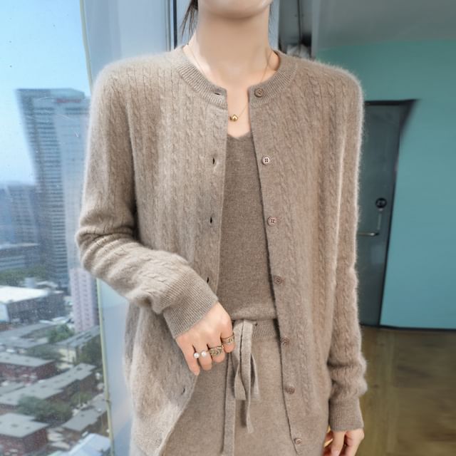 Weelop-V-Neck Button-Up Plain Cardigan