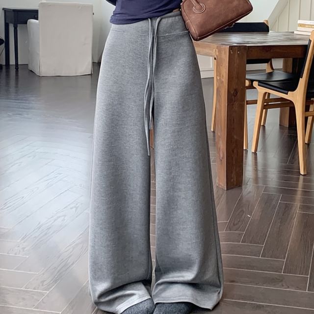 Beem-Drawstring Waist Plain Baggy Sweatpants