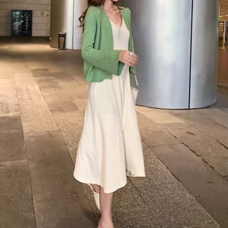 sleeveless dress with cardigan