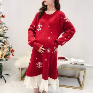 Sheppa - Maternity Snowflake Print Midi Sweater Dress | YesStyle