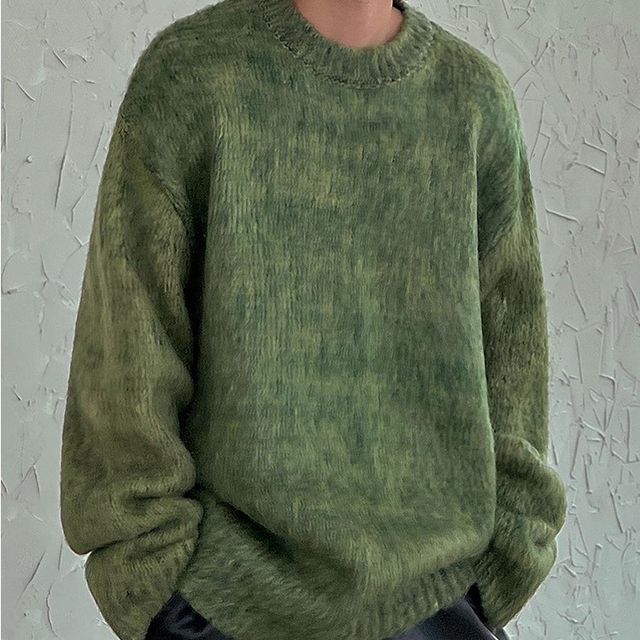 Omozando-Long-Sleeve Plain Knit Sweater