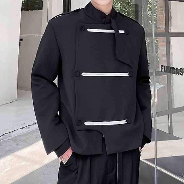 Bjorn-Stand Collar Plain Double Breasted Jacket