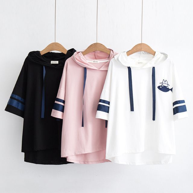 Elbow Sleeve Womens Short Sleeve Sweatshirt Hoodie Elbow Sleeve