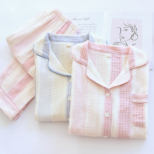 Dogini-Pajama Set Long-Sleeve Striped Top Pants