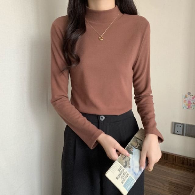Cloud Nine-Long Sleeve Mock Neck Plain Tee