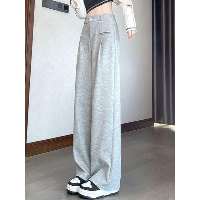 Inchioh-High Waist Plain Wide Leg Pants