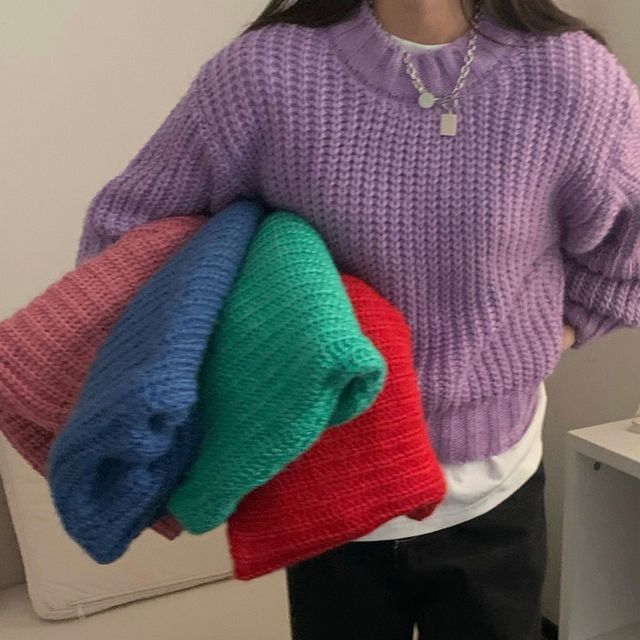 Ashlee-Plain Cropped Sweater