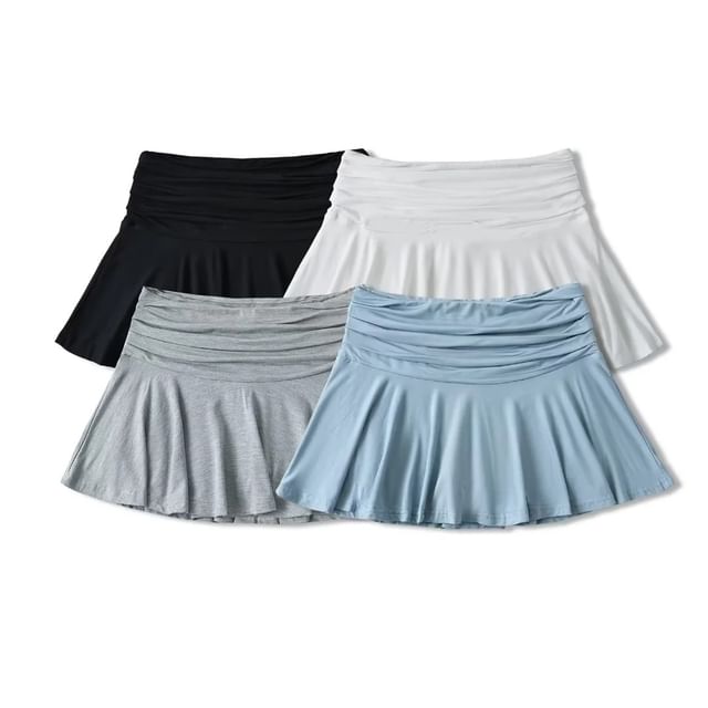 Asiris High Waist Ruched Plain Mini Pleated Skirt YesStyle