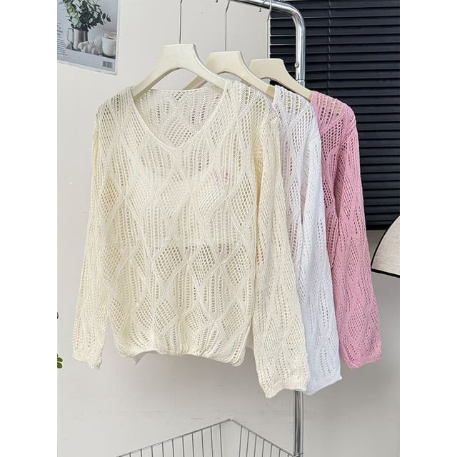 Lemongrass-Long-Sleeve V-Neck Light Knit Top