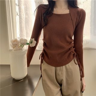 Shinsei - Long-Sleeve Square Neck Plain Knit Top | YesStyle