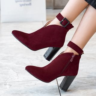 Cinnabelle - Pointed Buckled Block-Heel Ankle Boots | YesStyle