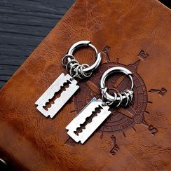 Tenri - Stainless Steel Huggies with Razor Charm 547 - 1 Pair - One Size Tenri - Stainless Steel Huggies with Razor Charm 547 - 1 Pair - One Size