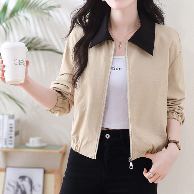 Dragan Pulse-Contrast Collar Zip Jacket
