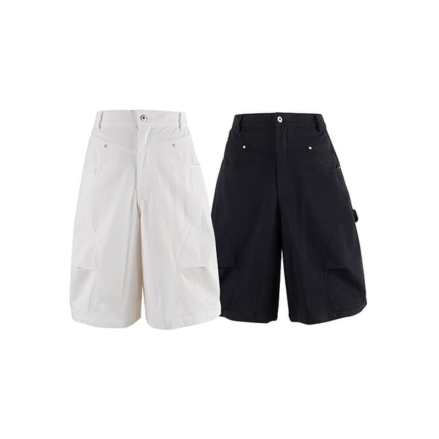Shineon Studio-Mid Rise Plain Cargo Shorts