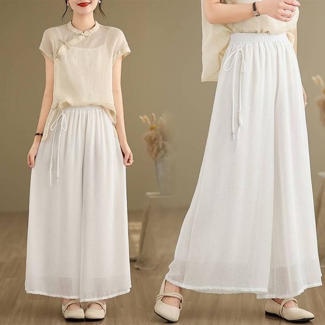 Lewwe-Elastic Waist Plain Culottes