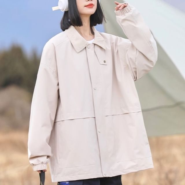 Samso-Collar Plain Zip-Up Jacket