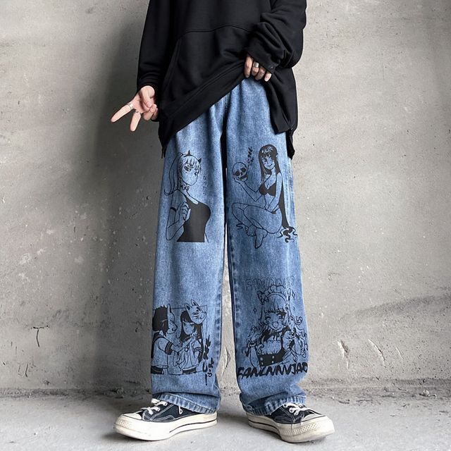 bestå historisk Akkumulerede Koiyua - Printed Wide-Leg Jeans | YesStyle