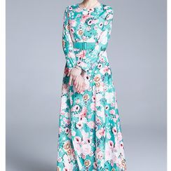 Seire - 花朵印花長袖長直身連衣裙 Seire - 花朵印花長袖長直身連衣裙