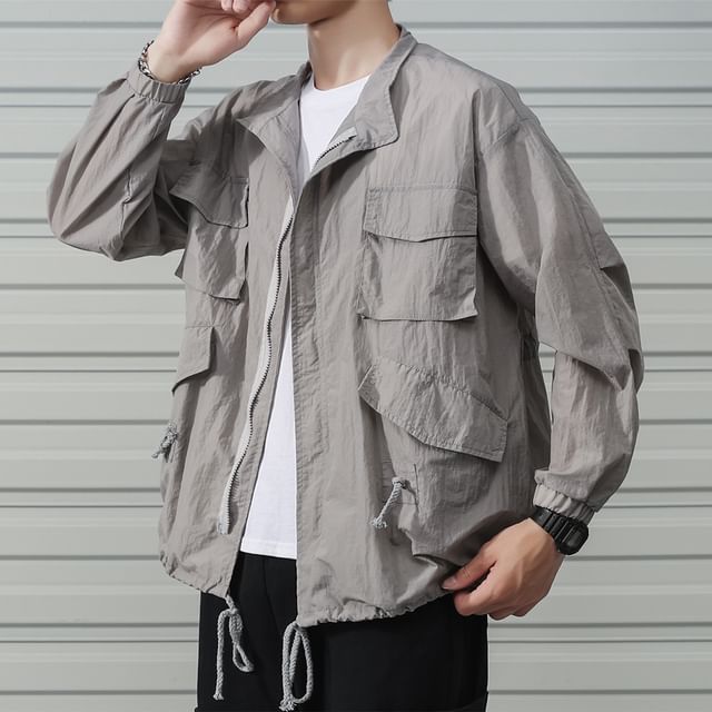 Ninine-Plain Zip Cargo Jacket