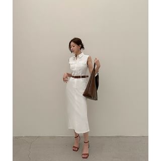 DABAGIRL Sleeveless Long Shirtdress with Belt Sale