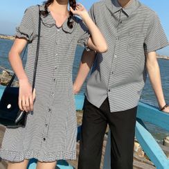 Tabula Rasa(タブララサ) - Couple Matching Gingham Short-Sleeve Mini A-Line Dress / Shirt Tabula Rasa(タブララサ) - Couple Matching Gingham Short-Sleeve Mini A-Line Dress / Shirt