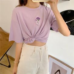 Dreamkura - Elbow-Sleeve Flower Print T-Shirt Dreamkura - Elbow-Sleeve Flower Print T-Shirt