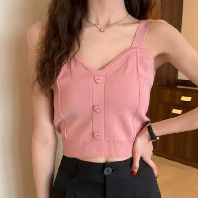 Sisyphi-Sleeveless V-Neck Plain Crop Knit Top