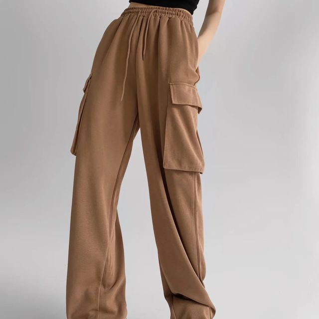 YOLAI Women Baggy Cargo Pant Casual High Waist Wide Leg Trousers