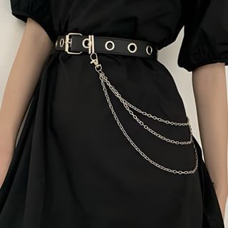 CIMAO - Faux Leather Belt / Layered Waist Chain / Set | YesStyle