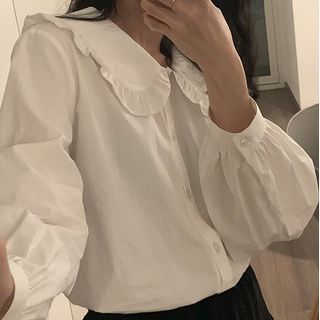 Puff Long-Sleeve Peter Pan Collar Plain 