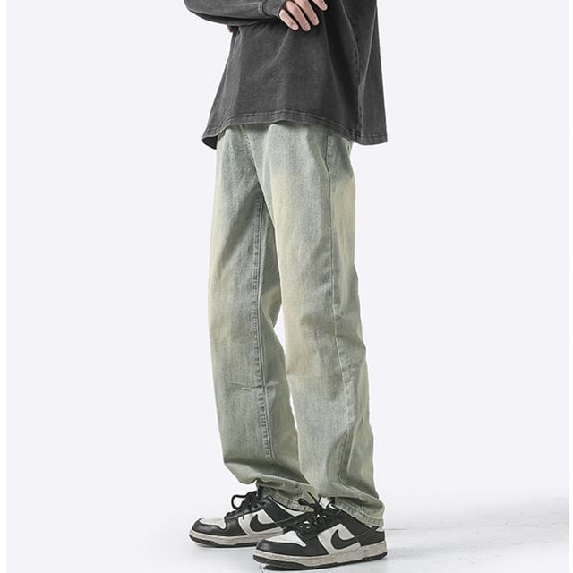 FOEV-Mid Rise Washed Loose Fit Jeans