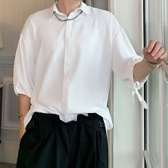 Bjorn - Plain Elbow-Sleeve Shirt Bjorn - Plain Elbow-Sleeve Shirt