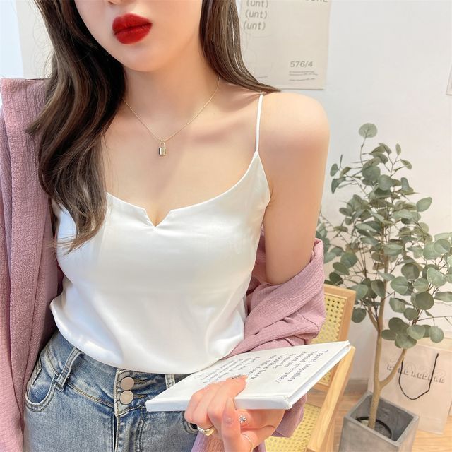 JVL-Notch Neck Plain Satin Camisole