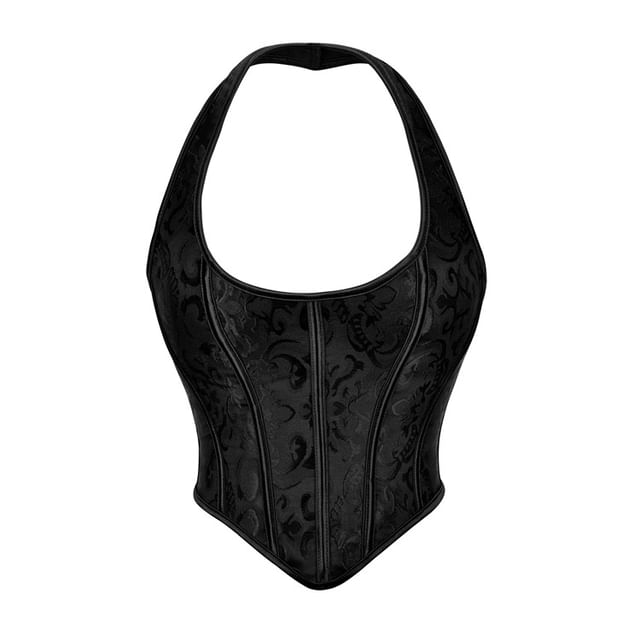 Lady Citrus-Halter Neck Jacquard Crop Top