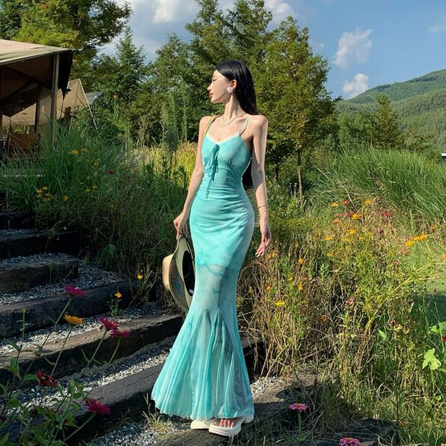 slim fit dress slacks Women's Wander Dress in Teal Brushed Ombre by Yfb main image 0
