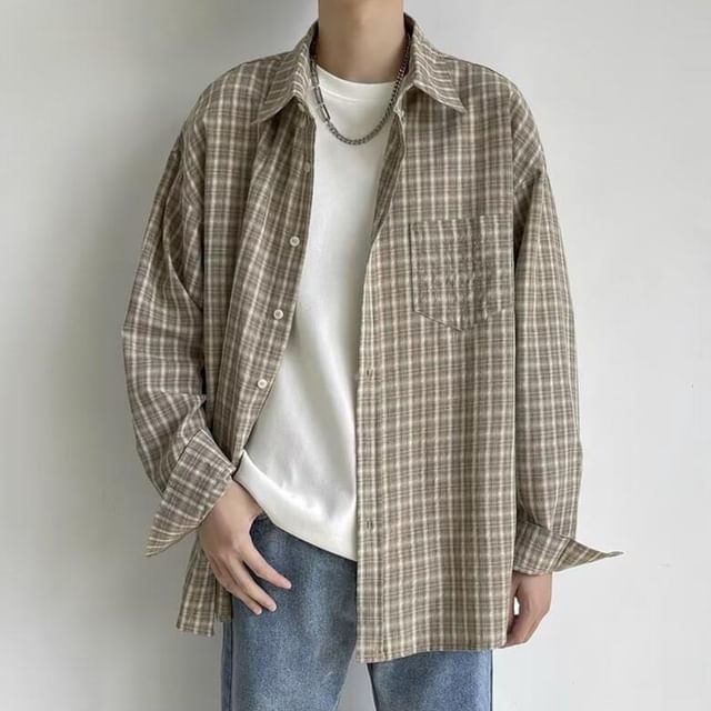 Phoneus-Long-Sleeve Plaid Shirt