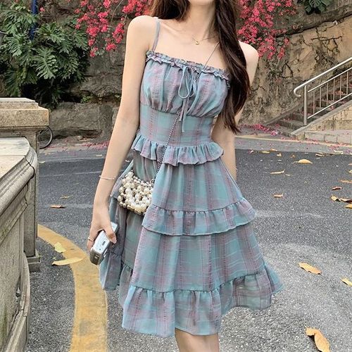 Plaid top ruffle dress