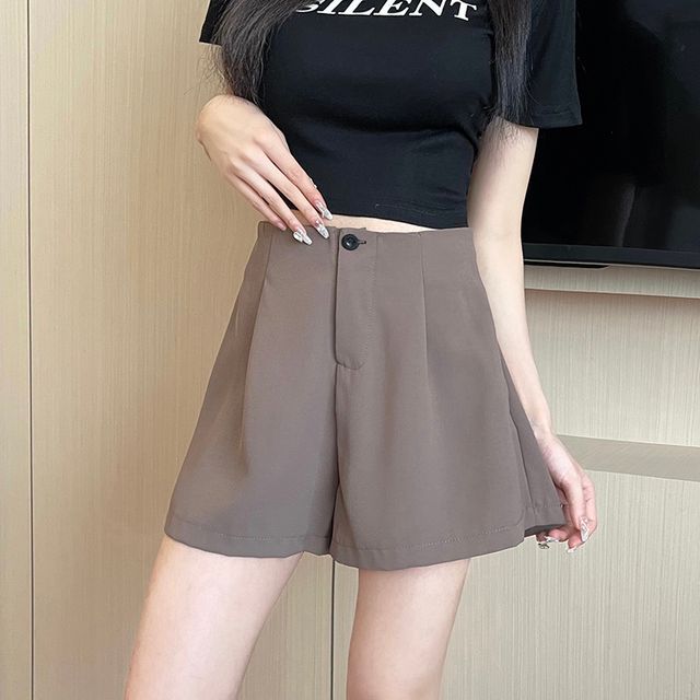 Everose-High Waist Plain Shorts