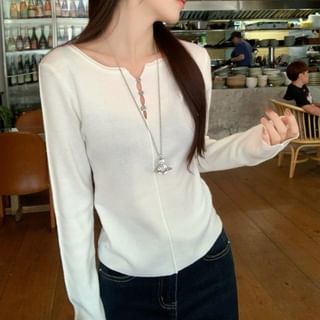 Beem-Long-Sleeve Half Buttoned Plain Top
