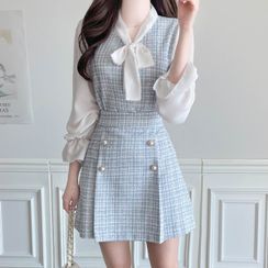 MyFiona - 2-in-1 Blouse & A-Line Miniskirt Tweed Set