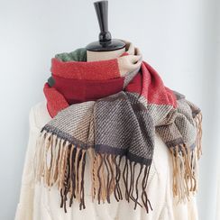 LANWO - Plaid Fringed Scarf LANWO - Plaid Fringed Scarf