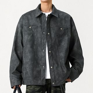 FOEV-Collared Button-Up Denim Jacket