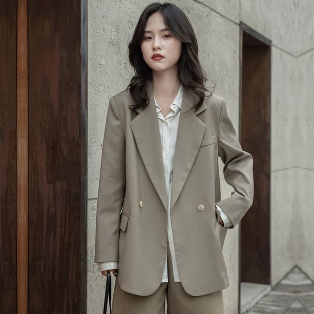 Sienne-Plain Double-Breasted Blazer