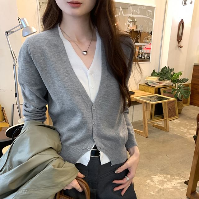ANORA-V-Neck Mock Two Piece Cardigan