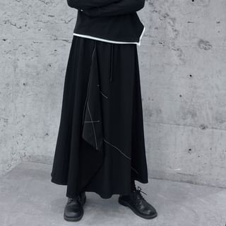 SIMPLE BLACK High Waist Plain Asymmetrical Maxi A Line Skirt