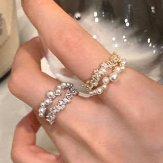 Gemsha-Faux Pearl Rhinestone Open Ring